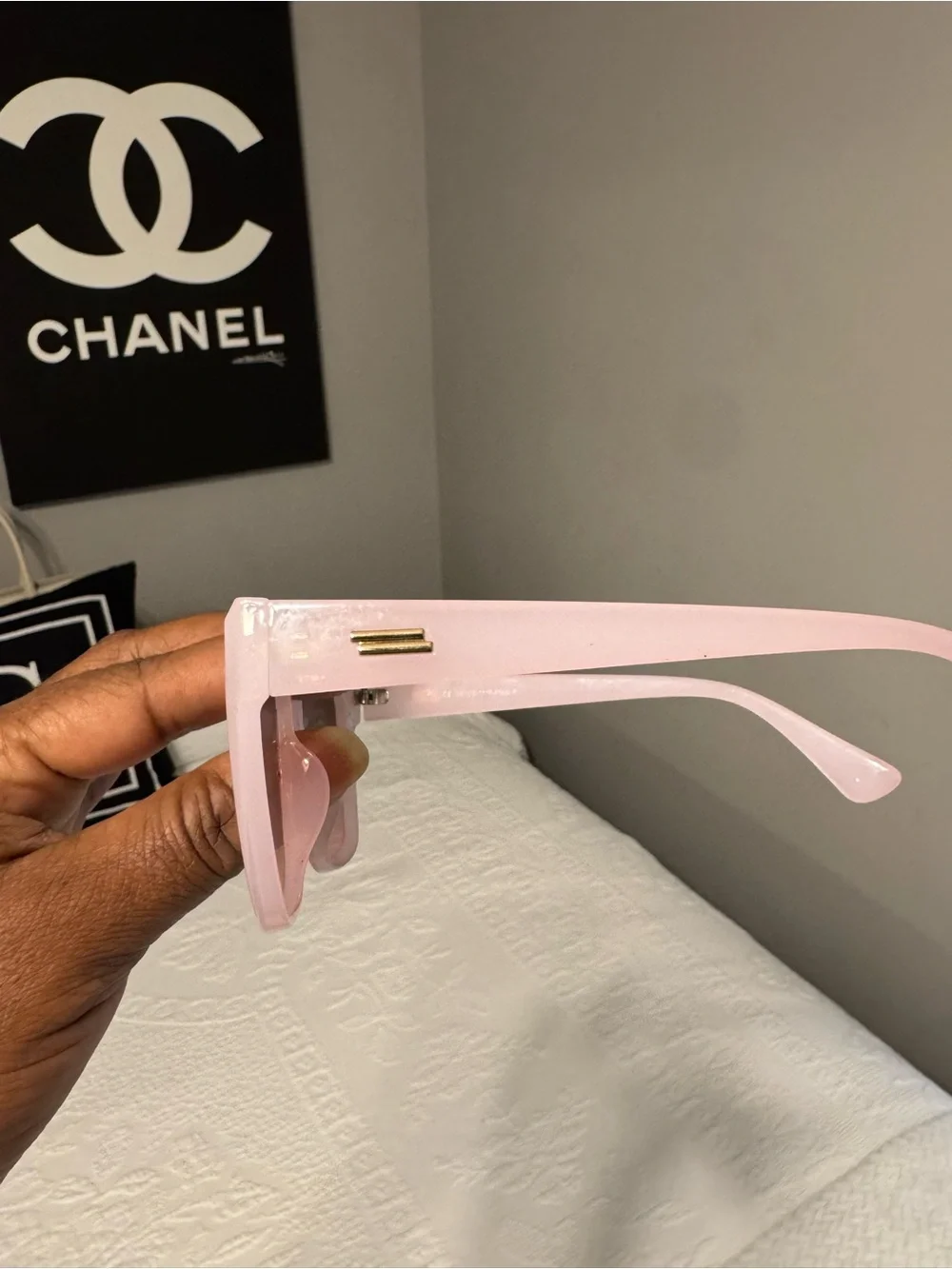 Translucent Pink Women's Fashion Sunglasses with Gold Accent